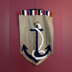 Nautical Anchor Wall Hanging Decor/Flag Navy and Tan